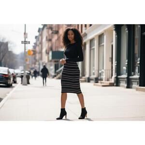 Max Studio Women's Black Striped Knee-Length Skirt